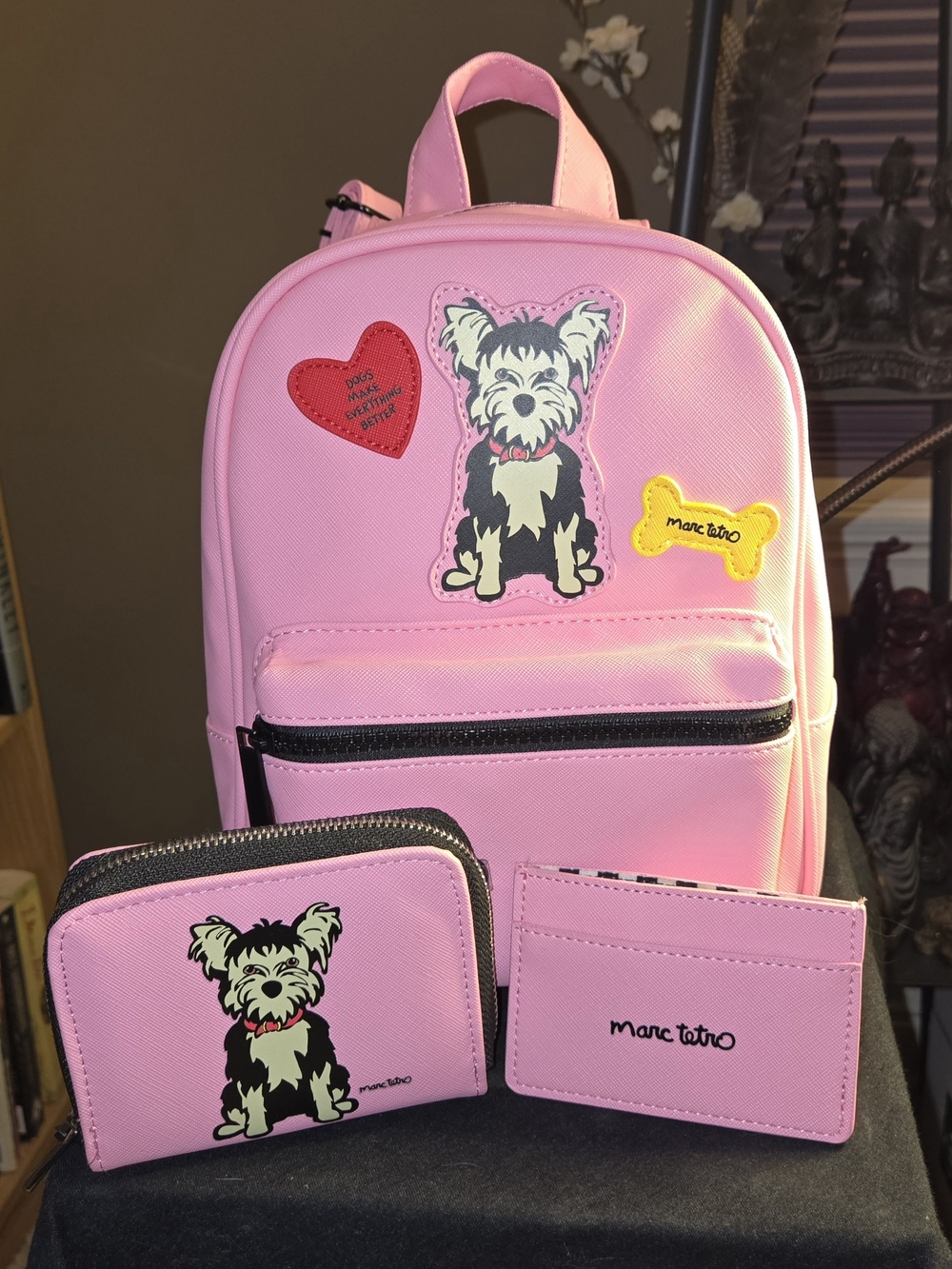 Marc Tetro Pink Yorkie Mini Backpack Set w Matching Wallet & Cardholder. Unused!